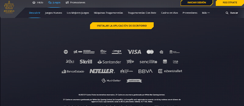 Métodos de pago Casino21