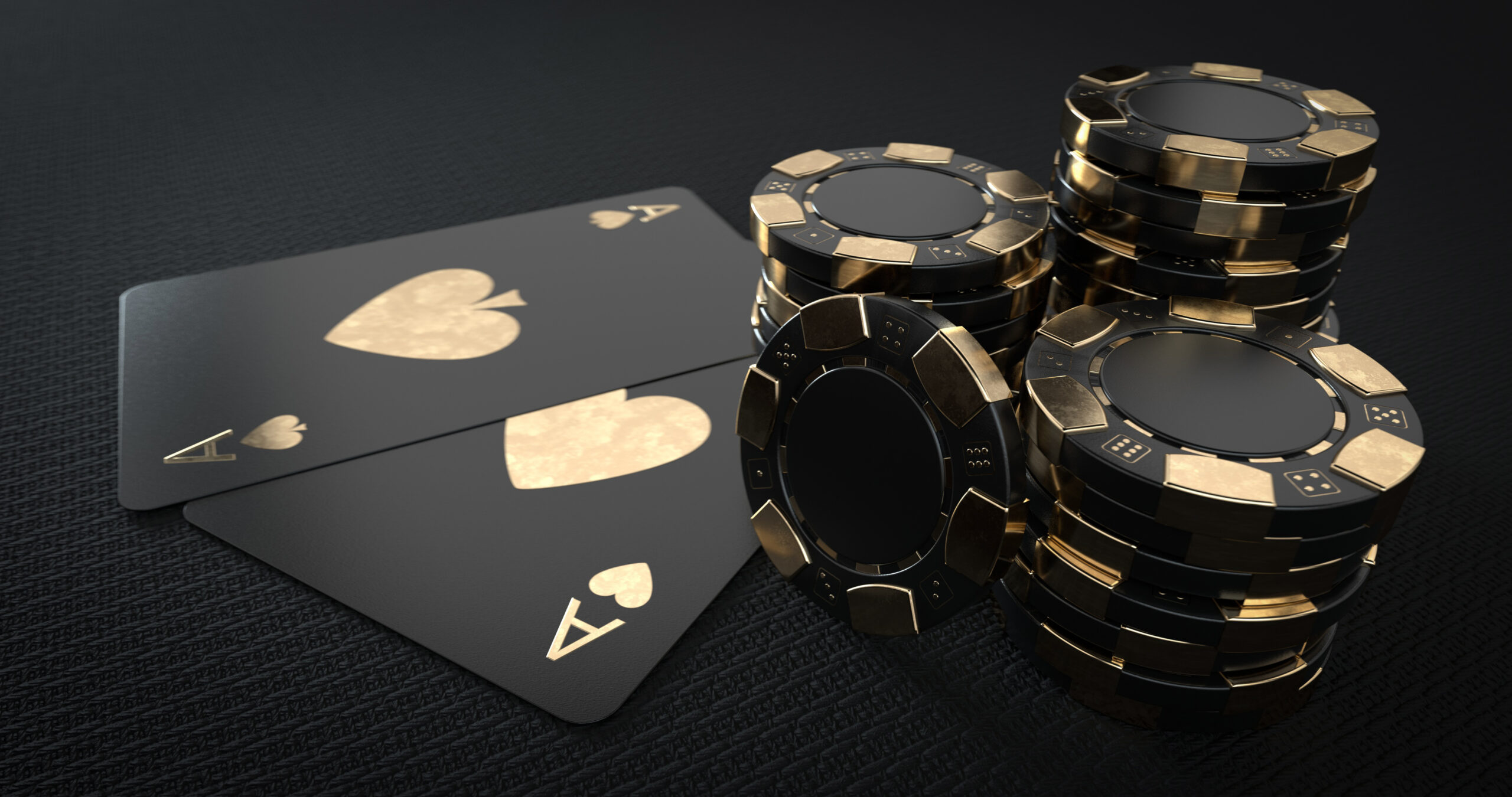 Casino Chips And Aces, Modern Black And Golden Isolated On The B