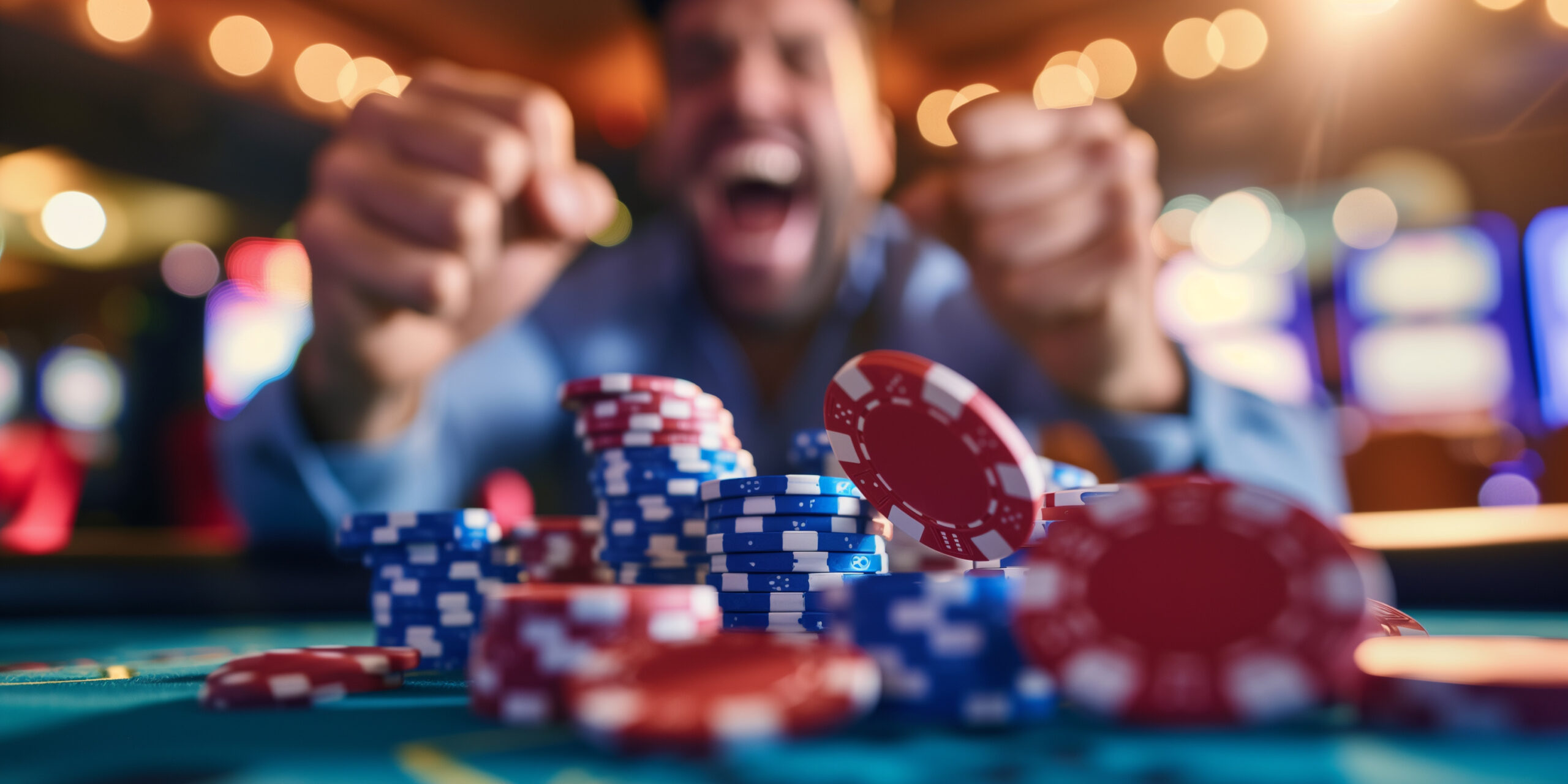 Spieler sitzt im Casino am Spieltisch und gewinnt